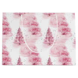 Pink Watercolor Weihnachtsbäume Große Geschenktüte
