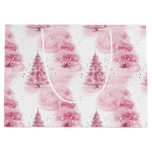Pink Watercolor Weihnachtsbäume Große Geschenktüte (Vorderseite)