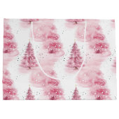 Pink Watercolor Weihnachtsbäume Große Geschenktüte (Rückseite)