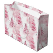 Pink Watercolor Weihnachtsbäume Große Geschenktüte (Rückseite Schrägansicht)