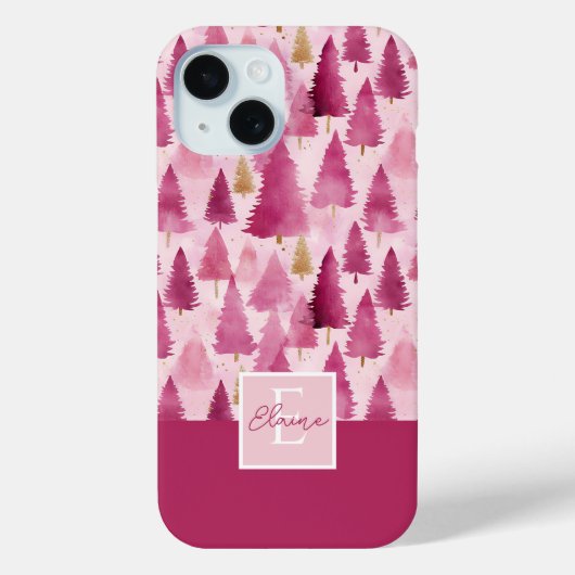 Pink Watercolor Weihnachtsbaummuster Case-Mate iPhone Hülle (Rückseite)