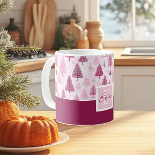 Pink Watercolor Weihnachtsbaummuster Kaffeetasse