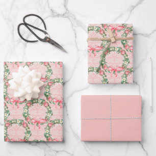 Pink Watercolor Weihnachtsmann Geschenkpapier Set