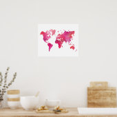 Pink Watercolor Weltkarte Poster (Küche)