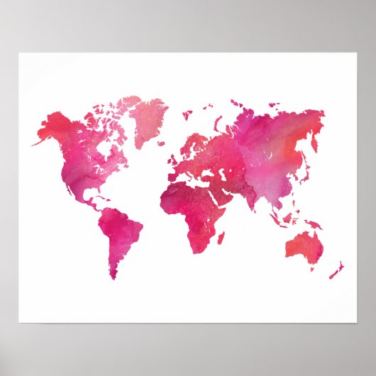 Pink Watercolor Weltkarte Poster (Vorne)