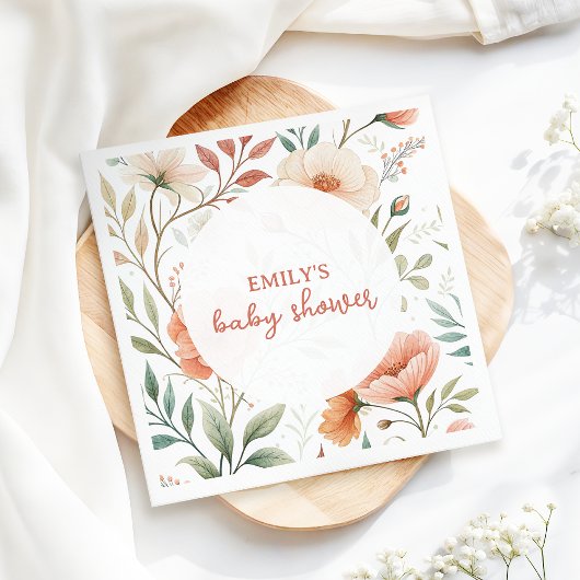 Pink Watercolor Wildblume Babydusche Serviette