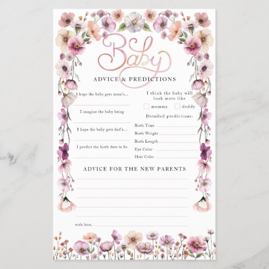 Pink Watercolor Wildblume Babyduschkarte Flyer (Vorne)