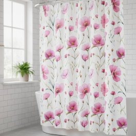 Pink Watercolor Wildflower  Duschvorhang
