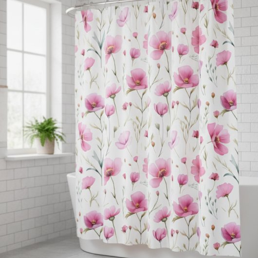 Pink Watercolor Wildflower Duschvorhang