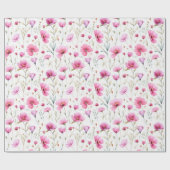 Pink Watercolor Wildflower Geschenkpapier (Flach)