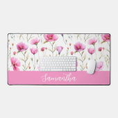 Pink Watercolor Wildflower Monogram Name Schreibtischunterlage (Tastatur & Maus)