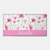 Pink Watercolor Wildflower Monogram Name Schreibtischunterlage (Vorderseite)