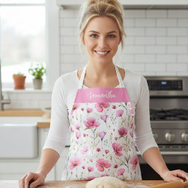 Pink Watercolor Wildflower Monogram Name Schürze