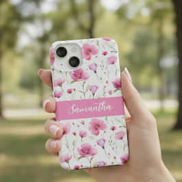 Pink Watercolor Wildflower Name Case-Mate iPhone 14 Hülle