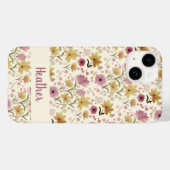 Pink Watercolor Wildflower Name Case-Mate iPhone Hülle (Rückseite (Horizontal))