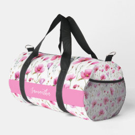 Pink Watercolor Wildflower Name Duffle Bag