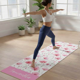 Pink Watercolor Wildflower Name Yogamatte