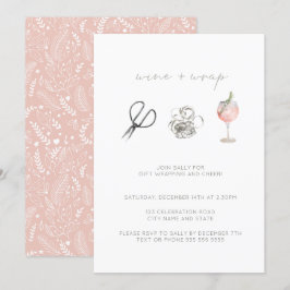 Pink Watercolor Wine Wrap Weihnachtsfeier Einladung