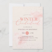 Pink Watercolor Winter Onederland Girl Birthday Einladung (Vorderseite)