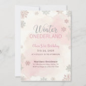 Pink Watercolor Winter Wonderland First Birthday Einladung (Vorderseite)