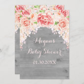 Pink Watercolor Wood Baby Dusche Einladung (Vorne/Hinten)