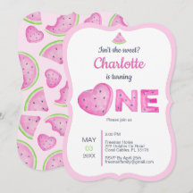 Pink Watermelon 1. Geburtstag Party Einladung