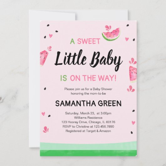Pink Watermelon Babydusche Einladung (Vorderseite)