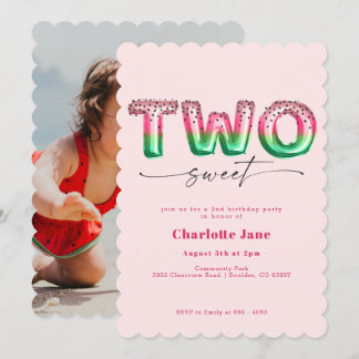 Pink Watermelon Ballon 2. Geburtstag Einladung