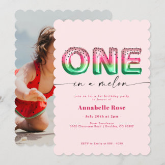 Pink Watermelon Ballon Erster Geburtstag Einladung
