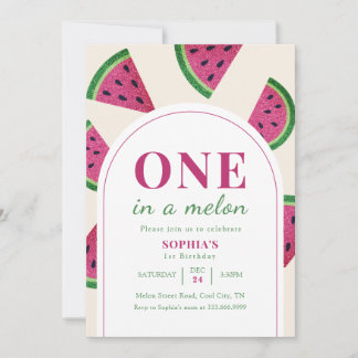 Pink Watermelon Custom Photo 1st Birthday Einladung