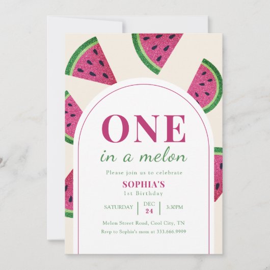 Pink Watermelon Custom Photo 1st Birthday Einladung (Vorderseite)