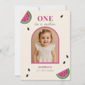 Pink Watermelon Custom Photo 1st Birthday Einladung (Rückseite)