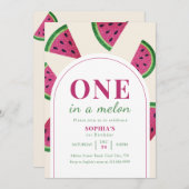 Pink Watermelon Custom Photo 1st Birthday Einladung (Vorne/Hinten)