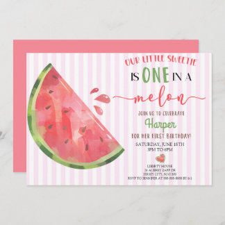 Pink Watermelon Eins in einem Melon 1. Geburtstag Einladung
