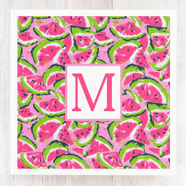 Pink Watermelon Fruit Slices Pattern Monogram Serviette