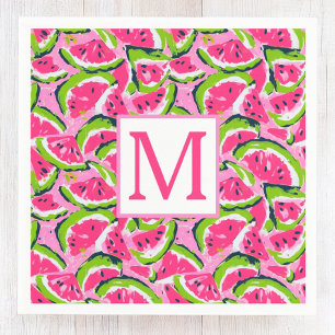 Pink Watermelon Fruit Slices Pattern Monogram Serviette