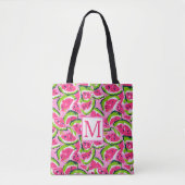 Pink Watermelon Fruit Slices Pattern Monogram Tasche (Vorderseite)