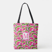 Pink Watermelon Fruit Slices Pattern Monogram Tasche (Rückseite)