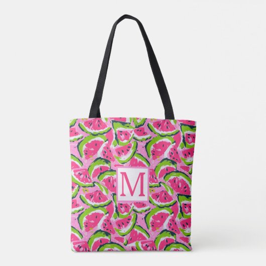 Pink Watermelon Fruit Slices Pattern Monogram Tasche (Rückseite)