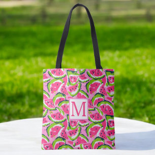 Pink Watermelon Fruit Slices Pattern Monogram Tasche