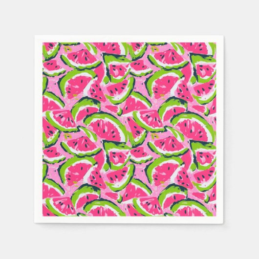 Pink Watermelon Fruit Slices Pattern Preppy Serviette (Vorderseite)
