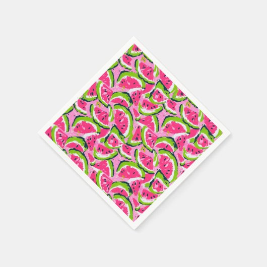 Pink Watermelon Fruit Slices Pattern Preppy Serviette (Ecke)