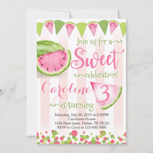 Pink Watermelon Geburtstagsparty Einladung (Vorderseite)