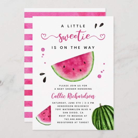 Pink Watermelon Little Sweetie Baby Dusche Invitat Einladung (Vorne/Hinten)
