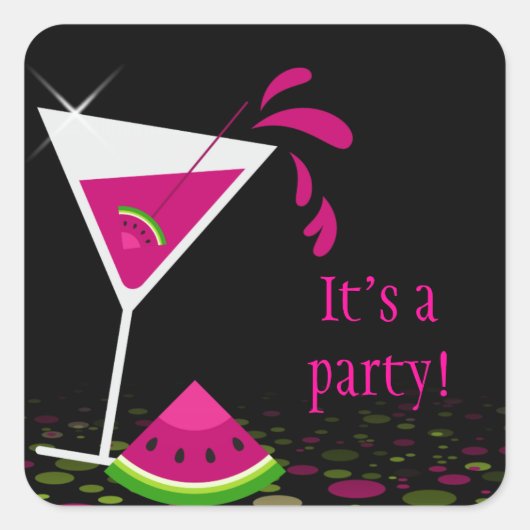 Pink Watermelon Martini Cocktail Party Sticker (Vorderseite)