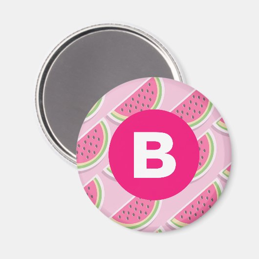 Pink Watermelon Muster Circle Monogram Magnet (Vorderseite/Rückseite)