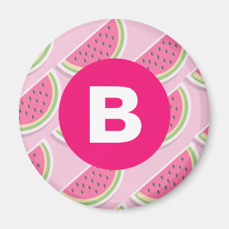 Pink Watermelon Muster Circle Monogram Magnet