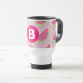 Pink Watermelon Muster Circle Monogram Reisebecher (VorderseiteRechts)