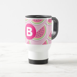 Pink Watermelon Muster Circle Monogram Reisebecher
