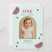 Pink Watermelon One In A Melon Photo Birthday Einladung (Rückseite)